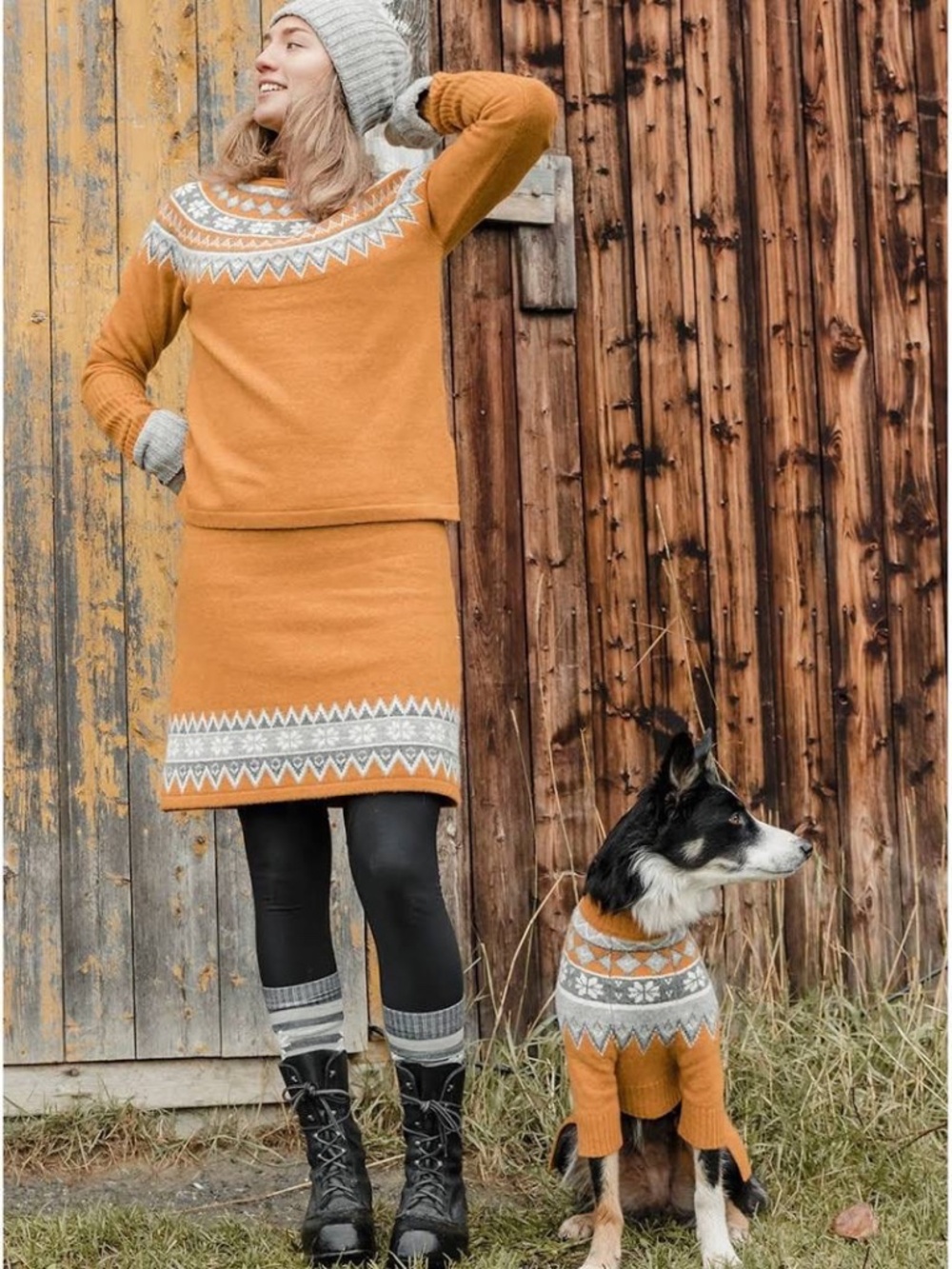 Skhoop Scandinavian Lambswool Knee Skirt Fair Isle Yellow Gold Size Small